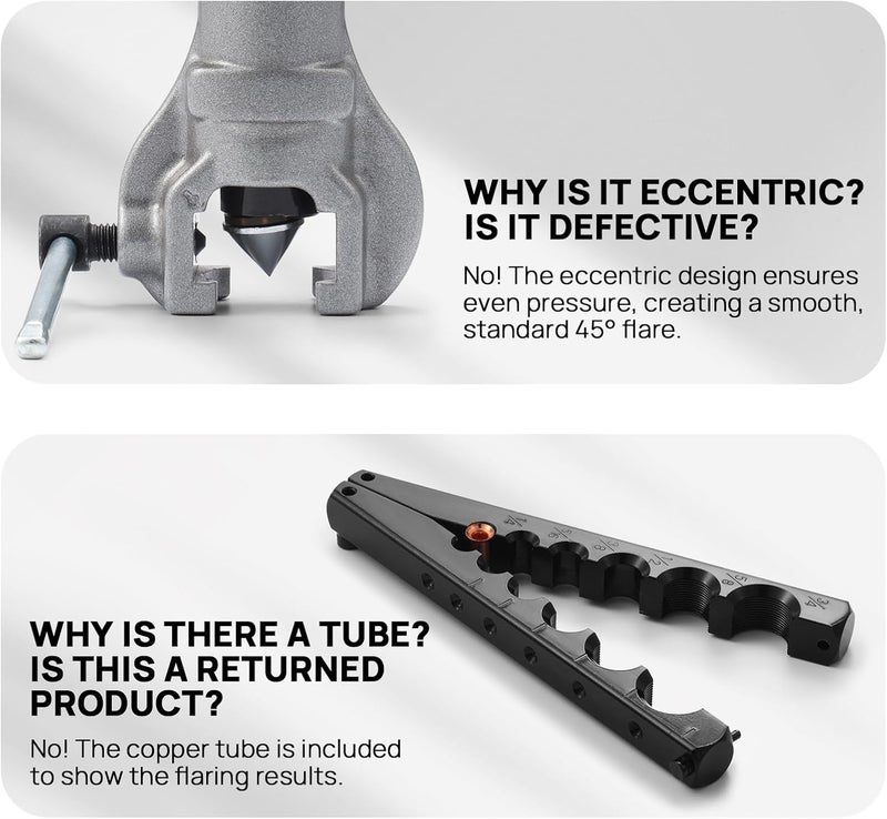 TURBRO HVAC FlaringTool Kit for 1/4 to 3/4in Pipes, 45 Degree Eccentric Cone Type, 2 Flaring Splints, Single Flaring Tool with a Pipe Cutter and Deburring Reamer, for Copper and Aluminum Pipes - Image 4